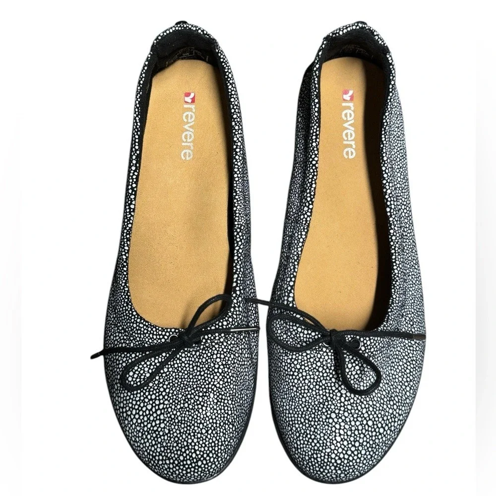 Revere Marrakesh Leather Wedge Shoes Slip On Womens Size 8W Leather Black‎ Dots